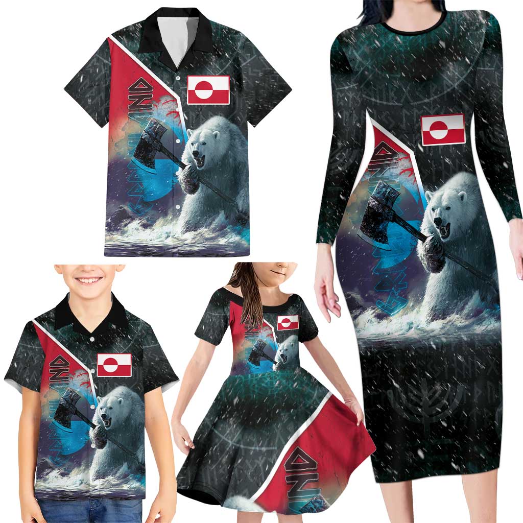 Personalized Greenland Family Matching Long Sleeve Bodycon Dress and Hawaiian Shirt Polar Bear Warrior Fight for Kalaallit Nunaat