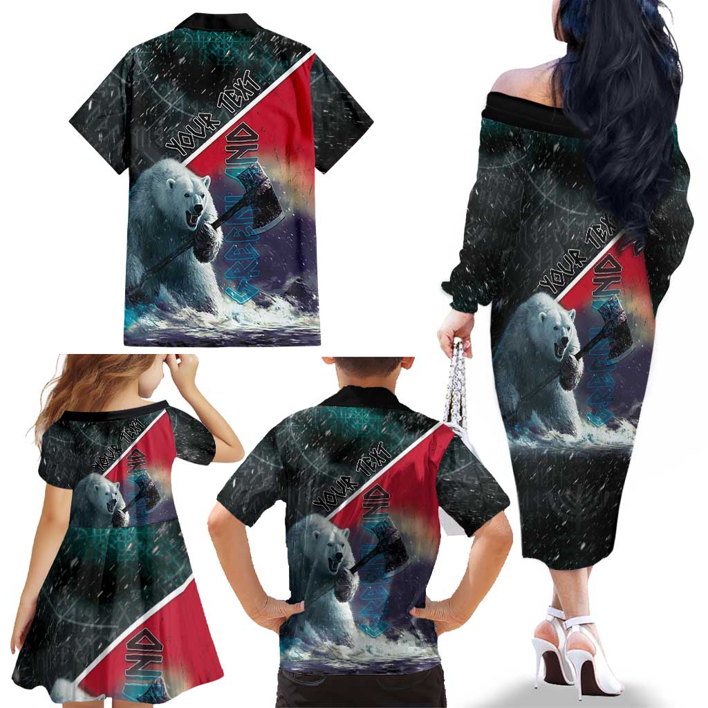 Personalized Greenland Family Matching Off The Shoulder Long Sleeve Dress and Hawaiian Shirt Polar Bear Warrior Fight for Kalaallit Nunaat