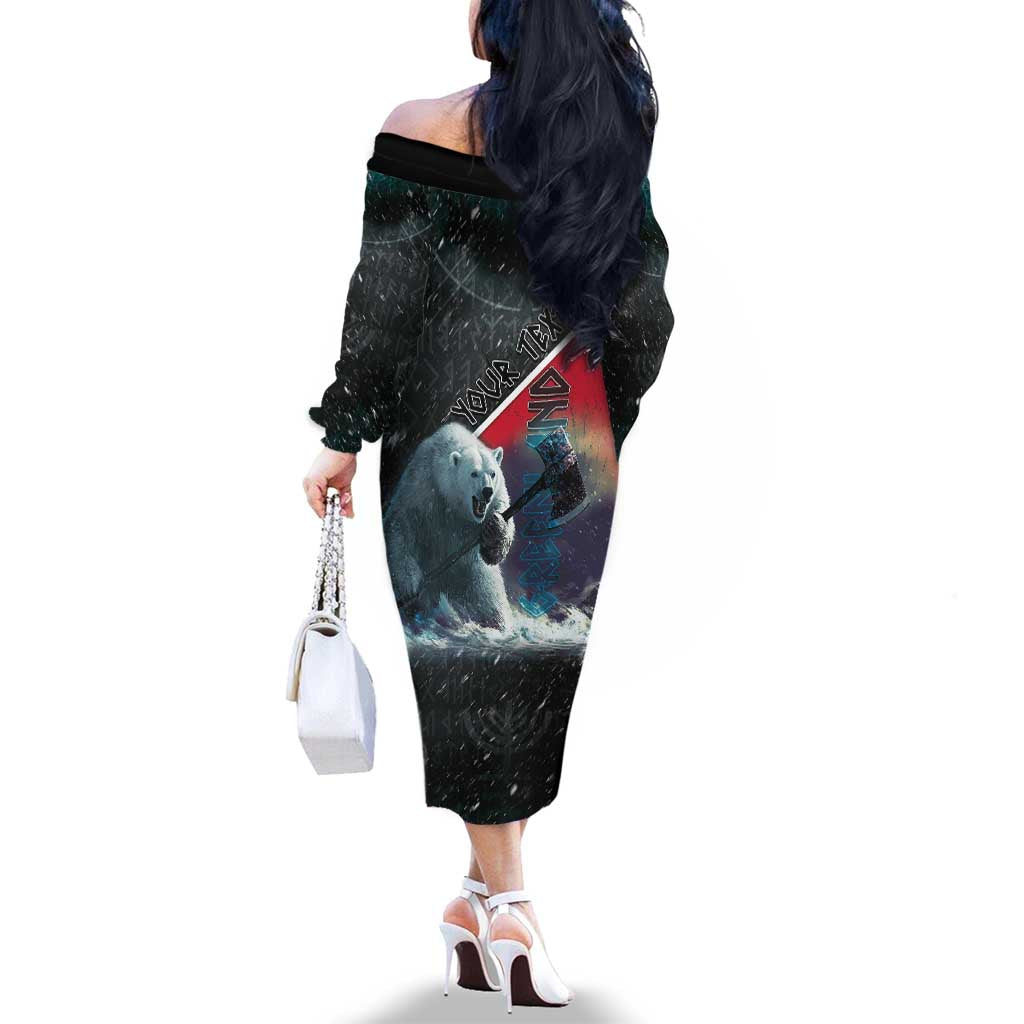 Personalized Greenland Family Matching Off The Shoulder Long Sleeve Dress and Hawaiian Shirt Polar Bear Warrior Fight for Kalaallit Nunaat