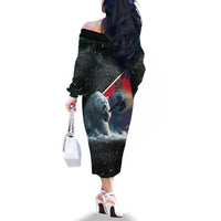 Personalized Greenland Family Matching Off The Shoulder Long Sleeve Dress and Hawaiian Shirt Polar Bear Warrior Fight for Kalaallit Nunaat