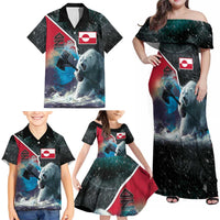 Personalized Greenland Family Matching Off Shoulder Maxi Dress and Hawaiian Shirt Polar Bear Warrior Fight for Kalaallit Nunaat