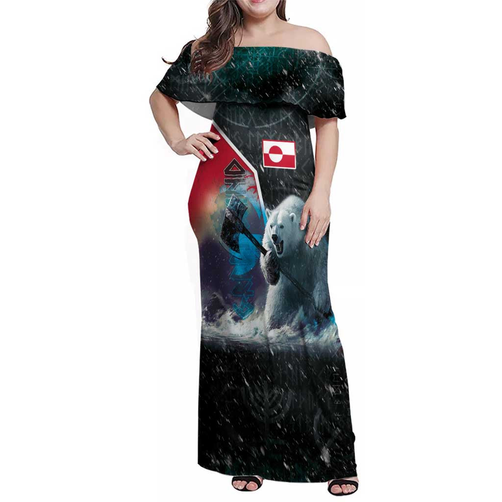 Personalized Greenland Family Matching Off Shoulder Maxi Dress and Hawaiian Shirt Polar Bear Warrior Fight for Kalaallit Nunaat