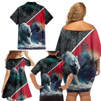 Personalized Greenland Family Matching Off Shoulder Short Dress and Hawaiian Shirt Polar Bear Warrior Fight for Kalaallit Nunaat
