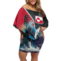 Personalized Greenland Family Matching Off Shoulder Short Dress and Hawaiian Shirt Polar Bear Warrior Fight for Kalaallit Nunaat