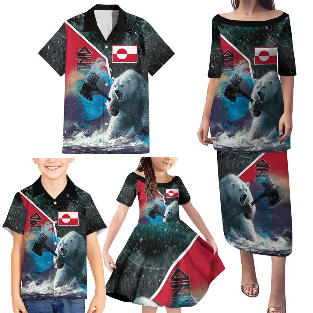 Personalized Greenland Family Matching Puletasi and Hawaiian Shirt Polar Bear Warrior Fight for Kalaallit Nunaat
