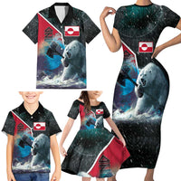 Personalized Greenland Family Matching Short Sleeve Bodycon Dress and Hawaiian Shirt Polar Bear Warrior Fight for Kalaallit Nunaat