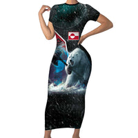 Personalized Greenland Family Matching Short Sleeve Bodycon Dress and Hawaiian Shirt Polar Bear Warrior Fight for Kalaallit Nunaat