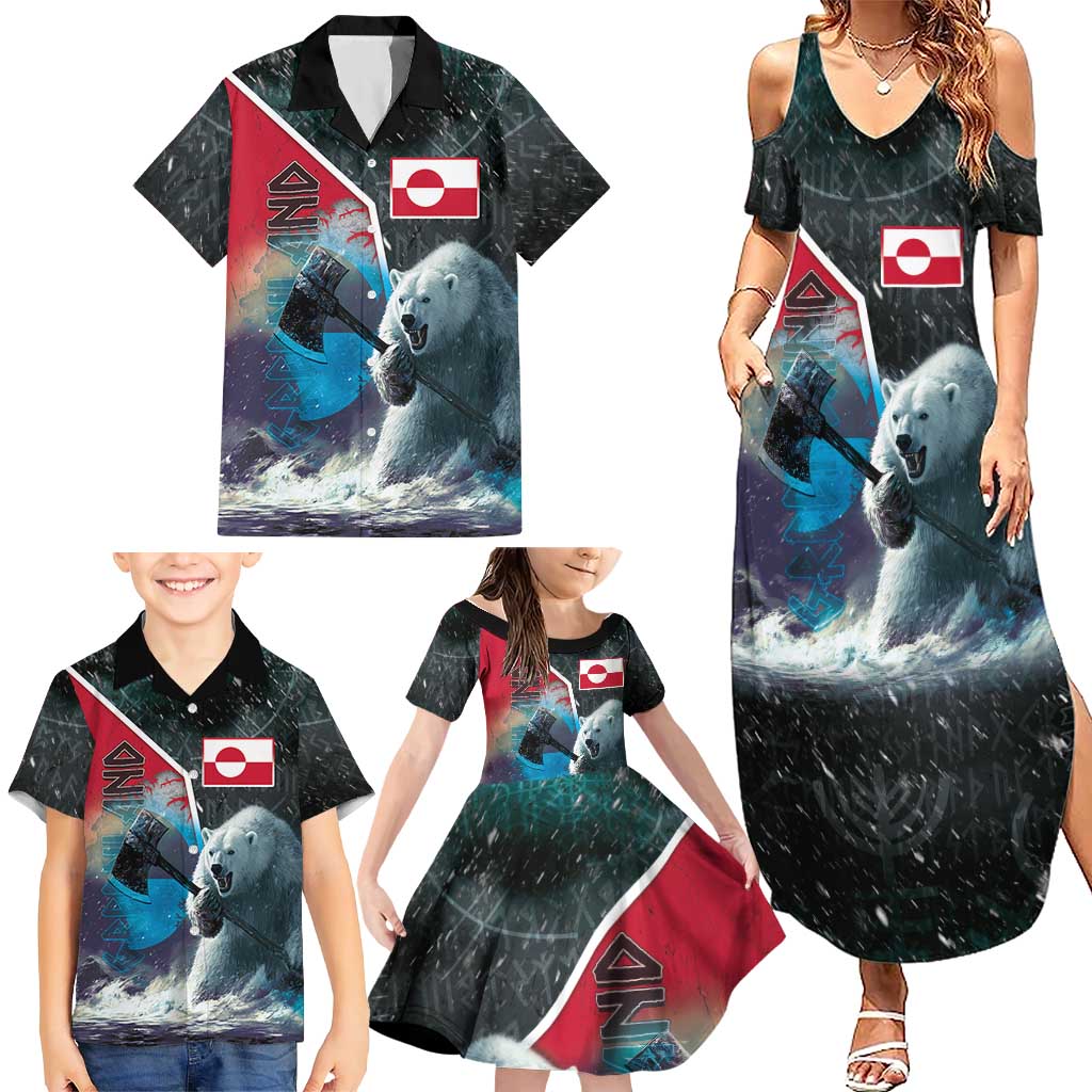 Personalized Greenland Family Matching Summer Maxi Dress and Hawaiian Shirt Polar Bear Warrior Fight for Kalaallit Nunaat