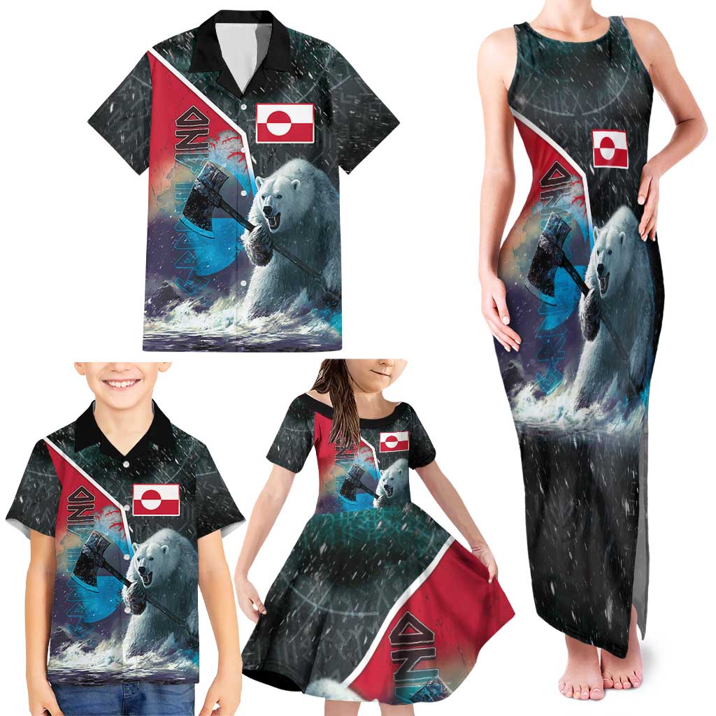 Personalized Greenland Family Matching Tank Maxi Dress and Hawaiian Shirt Polar Bear Warrior Fight for Kalaallit Nunaat