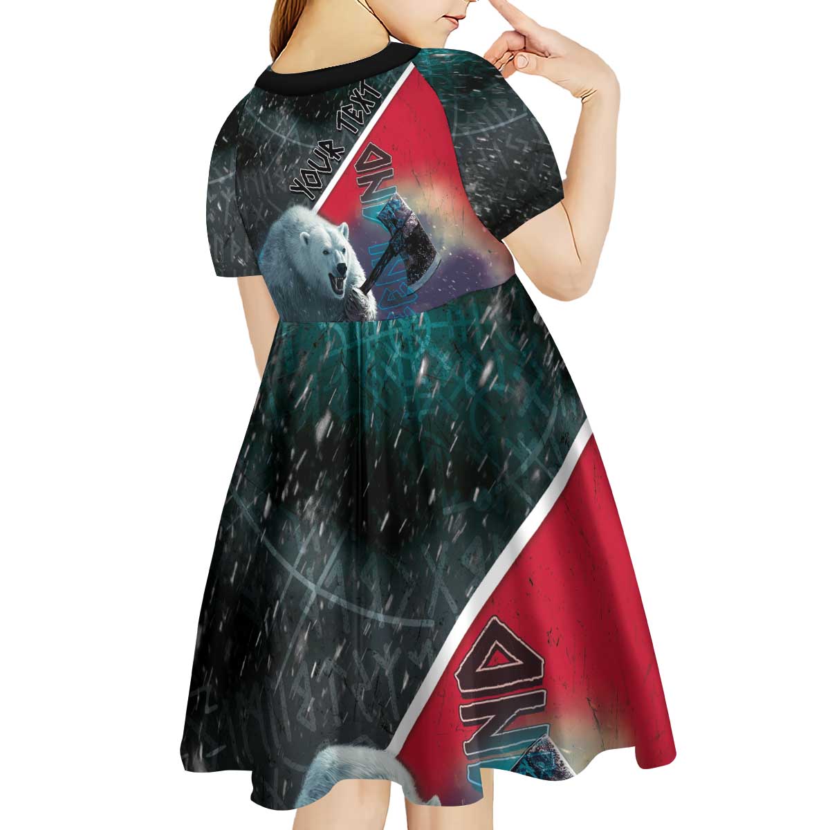 Personalized Greenland Kid Short Sleeve Dress Polar Bear Warrior Fight for Kalaallit Nunaat