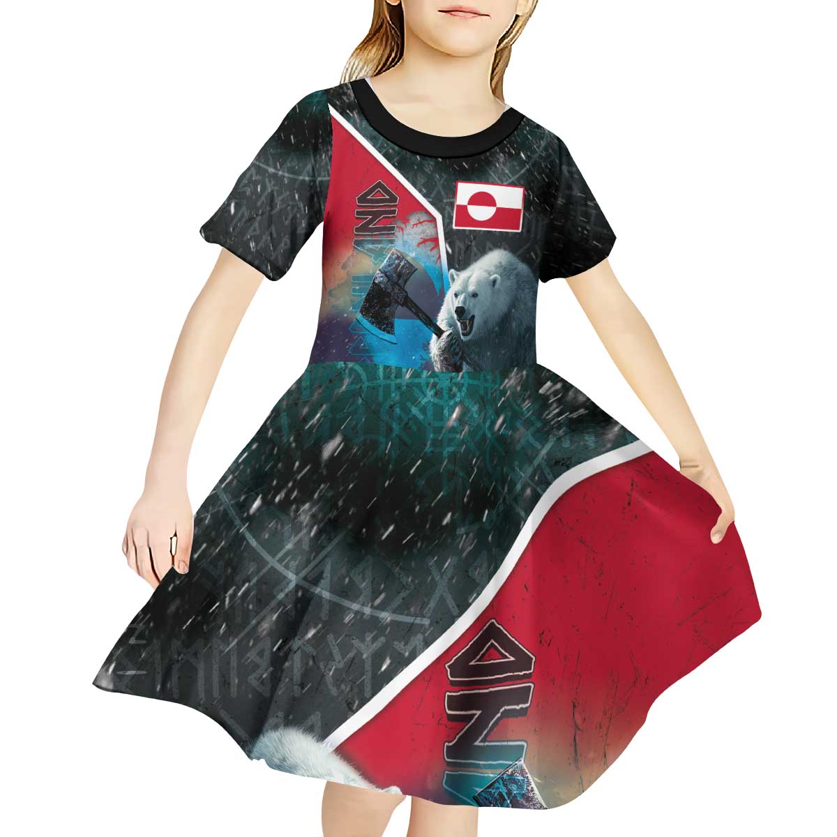 Personalized Greenland Kid Short Sleeve Dress Polar Bear Warrior Fight for Kalaallit Nunaat