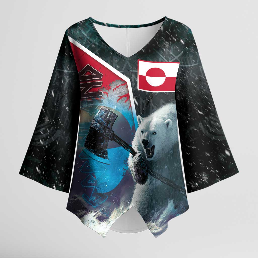 Personalized Greenland Kimono Sleeve Blouse Polar Bear Warrior Fight for Kalaallit Nunaat