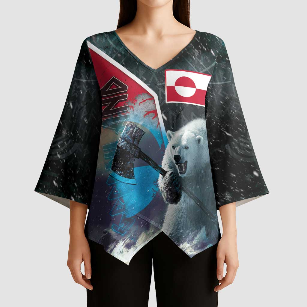Personalized Greenland Kimono Sleeve Blouse Polar Bear Warrior Fight for Kalaallit Nunaat