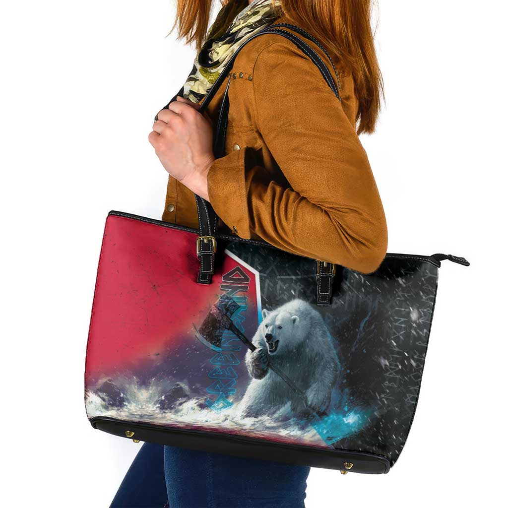 Greenland Leather Tote Bag Polar Bear Warrior Fight for Kalaallit Nunaat