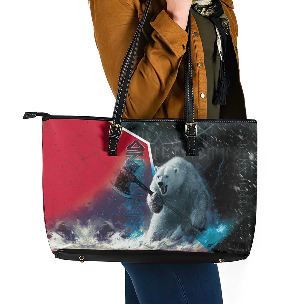 Greenland Leather Tote Bag Polar Bear Warrior Fight for Kalaallit Nunaat