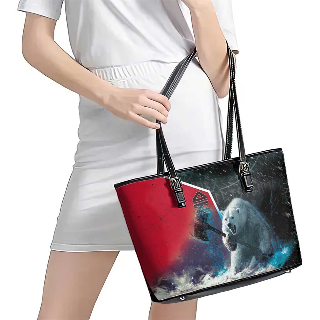 Greenland Leather Tote Bag Polar Bear Warrior Fight for Kalaallit Nunaat