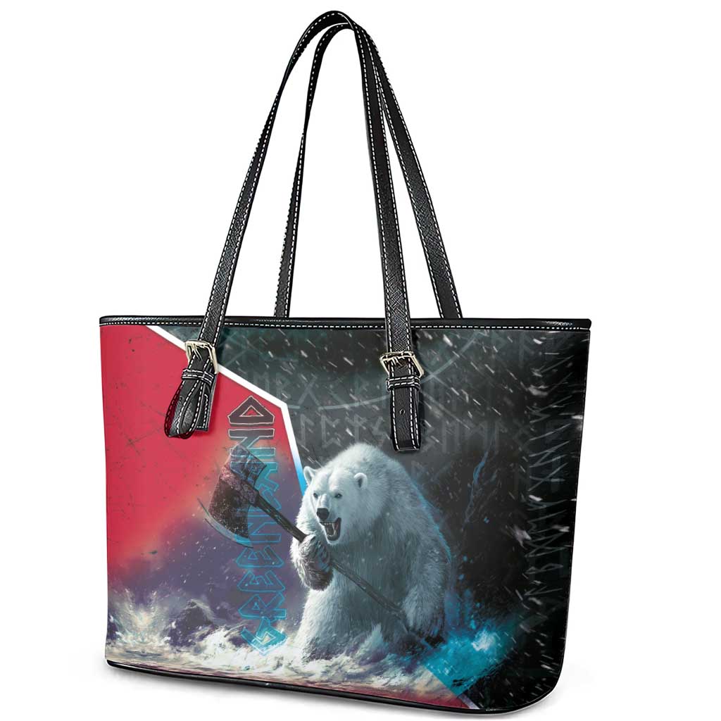 Greenland Leather Tote Bag Polar Bear Warrior Fight for Kalaallit Nunaat