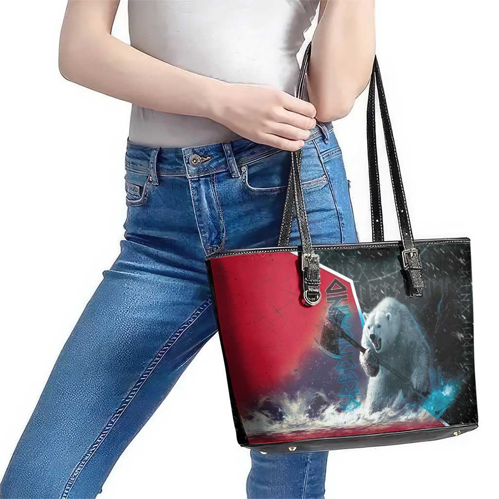 Greenland Leather Tote Bag Polar Bear Warrior Fight for Kalaallit Nunaat