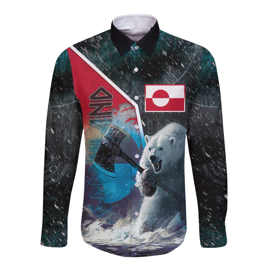 Personalized Greenland Long Sleeve Button Shirt Polar Bear Warrior Fight for Kalaallit Nunaat