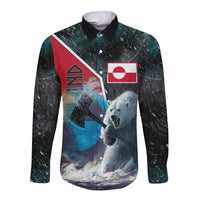 Personalized Greenland Long Sleeve Button Shirt Polar Bear Warrior Fight for Kalaallit Nunaat