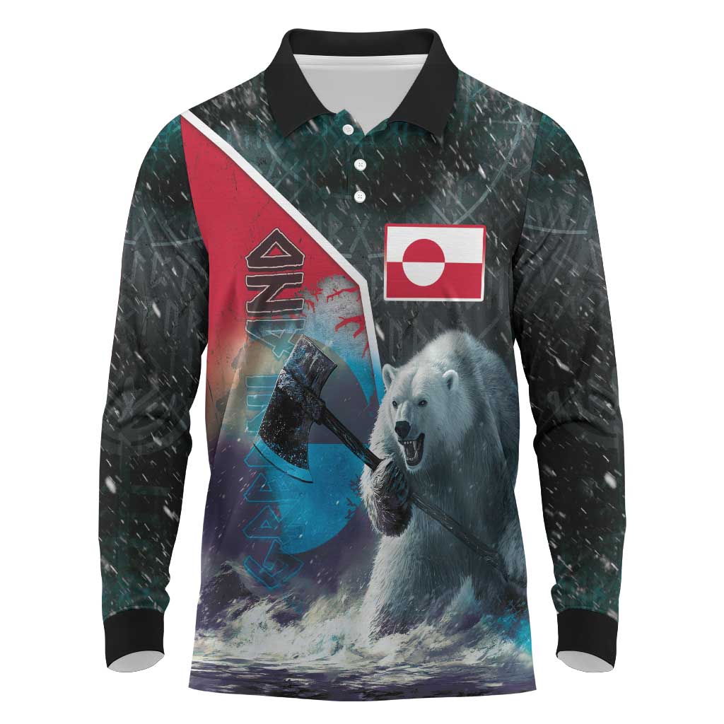 Personalized Greenland Long Sleeve Polo Shirt Polar Bear Warrior Fight for Kalaallit Nunaat