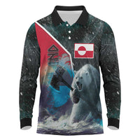 Personalized Greenland Long Sleeve Polo Shirt Polar Bear Warrior Fight for Kalaallit Nunaat
