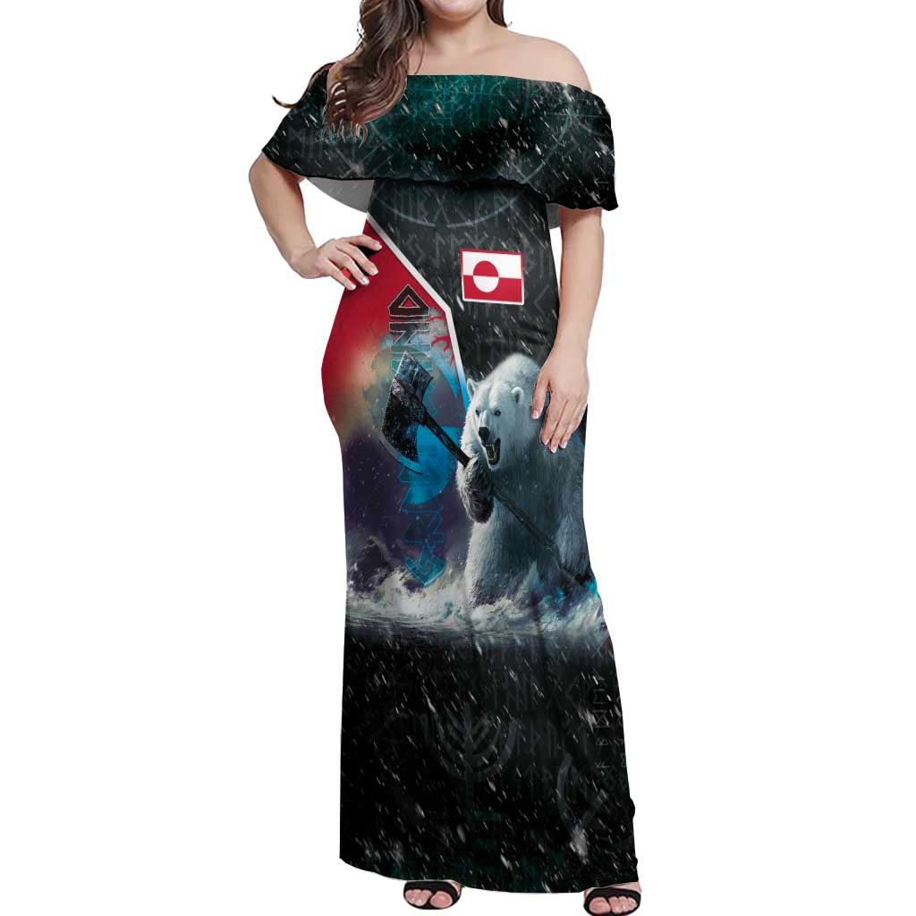 Personalized Greenland Off Shoulder Maxi Dress Polar Bear Warrior Fight for Kalaallit Nunaat
