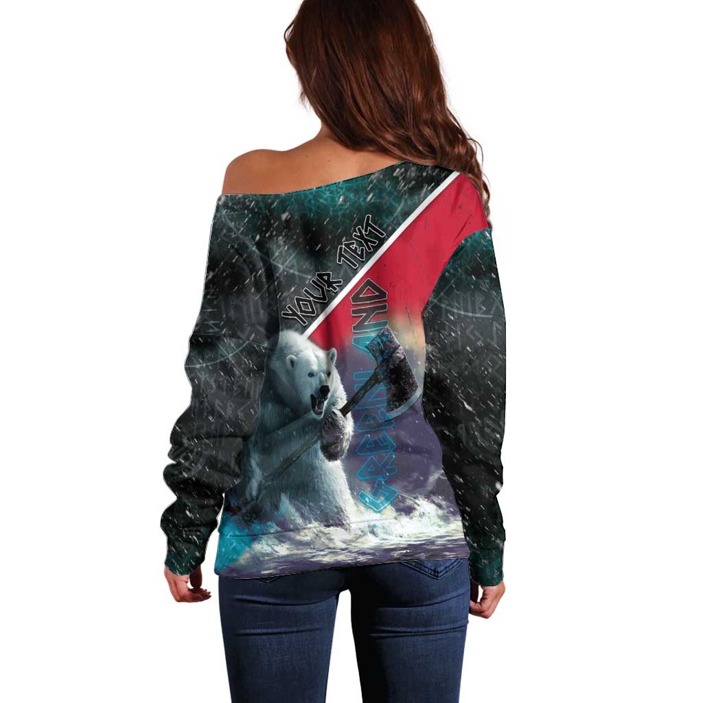 Personalized Greenland Off Shoulder Sweater Polar Bear Warrior Fight for Kalaallit Nunaat