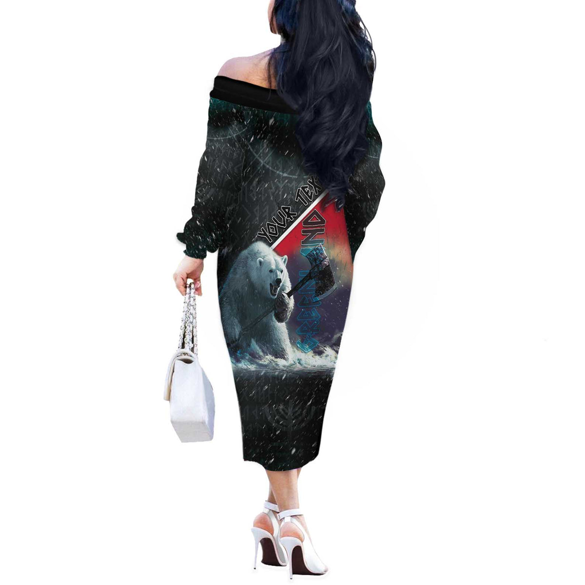 Personalized Greenland Off The Shoulder Long Sleeve Dress Polar Bear Warrior Fight for Kalaallit Nunaat