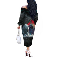 Personalized Greenland Off The Shoulder Long Sleeve Dress Polar Bear Warrior Fight for Kalaallit Nunaat