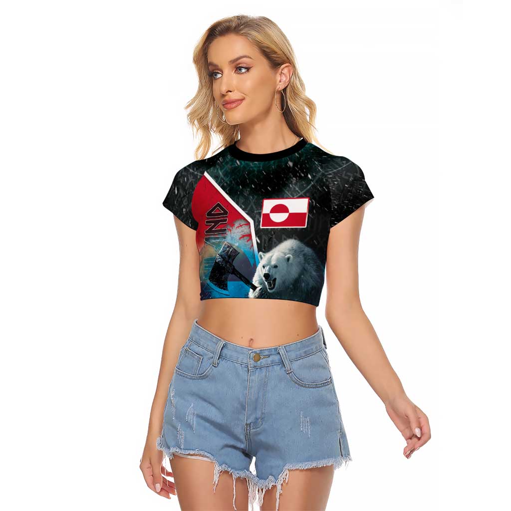 Personalized Greenland Raglan Cropped T Shirt Polar Bear Warrior Fight for Kalaallit Nunaat