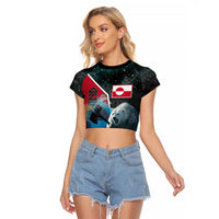 Personalized Greenland Raglan Cropped T Shirt Polar Bear Warrior Fight for Kalaallit Nunaat