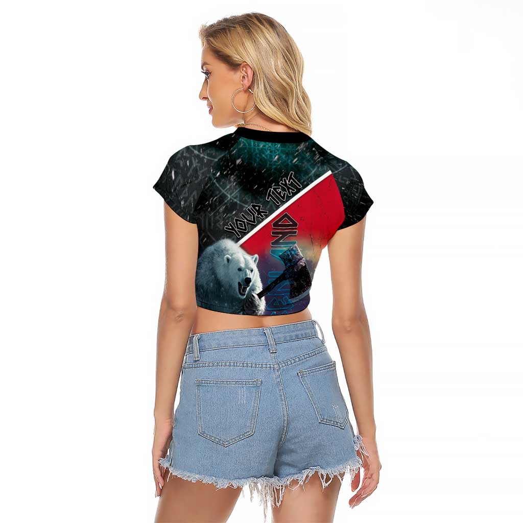 Personalized Greenland Raglan Cropped T Shirt Polar Bear Warrior Fight for Kalaallit Nunaat