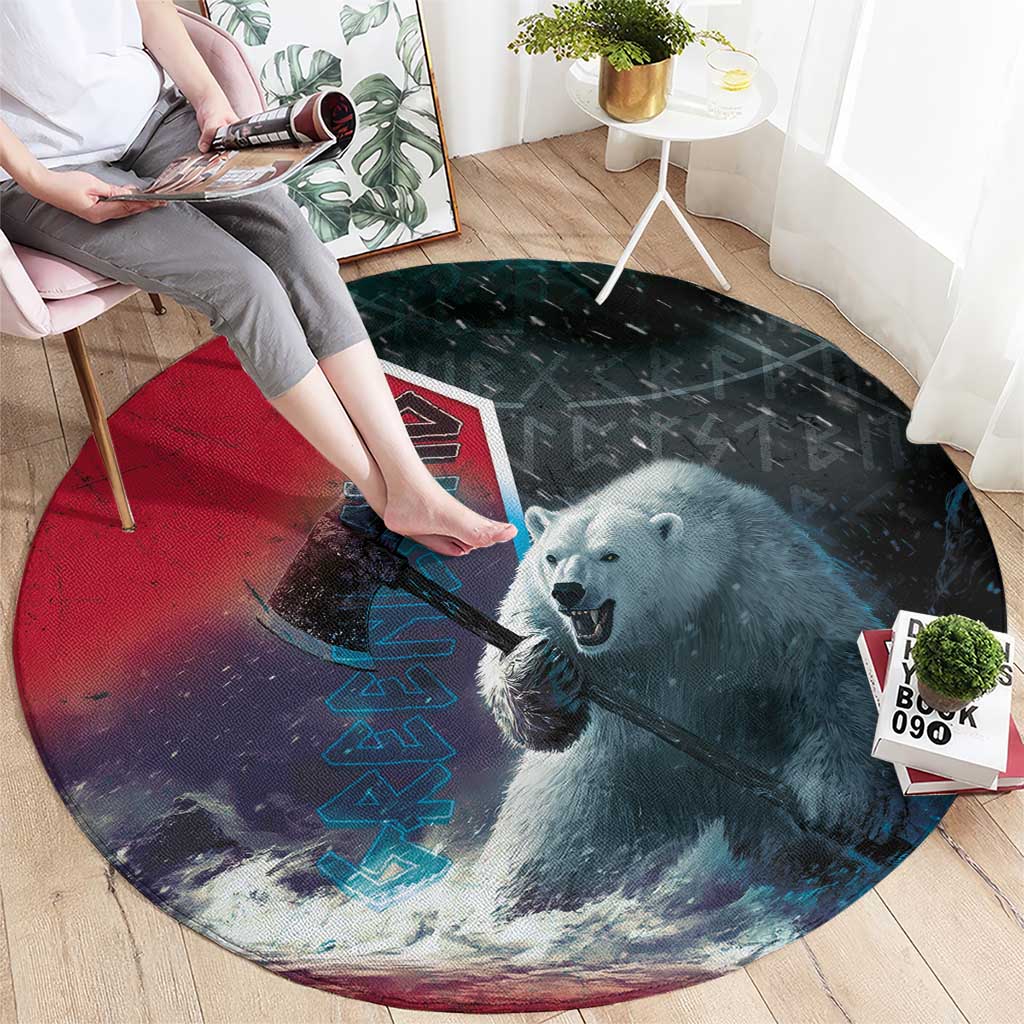 Greenland Round Carpet Polar Bear Warrior Fight for Kalaallit Nunaat