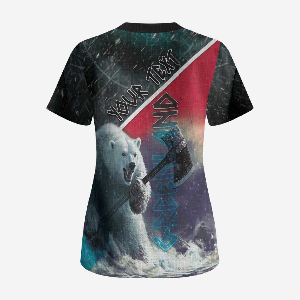 Personalized Greenland Scrub Top Polar Bear Warrior Fight for Kalaallit Nunaat