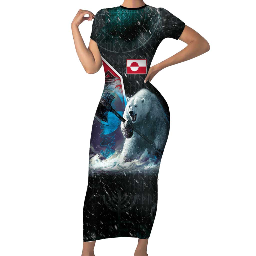 Personalized Greenland Short Sleeve Bodycon Dress Polar Bear Warrior Fight for Kalaallit Nunaat