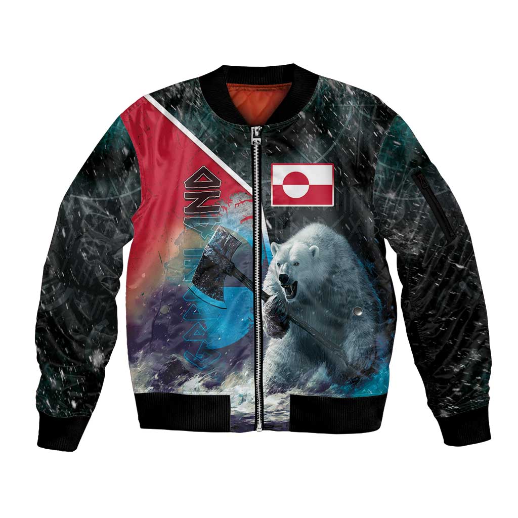 Personalized Greenland Sleeve Zip Bomber Jacket Polar Bear Warrior Fight for Kalaallit Nunaat