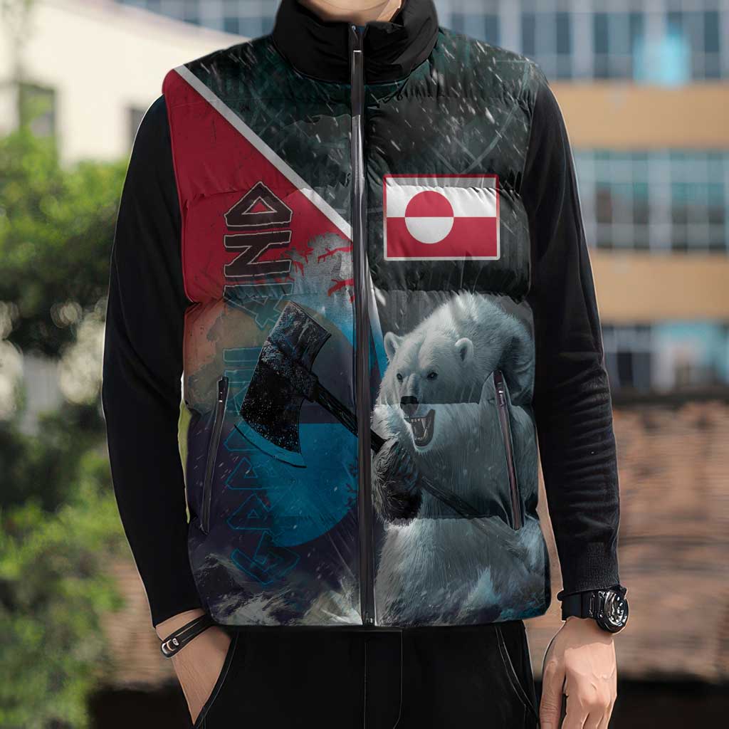 Personalized Greenland Sleeveless Puffer Jacket Polar Bear Warrior Fight for Kalaallit Nunaat