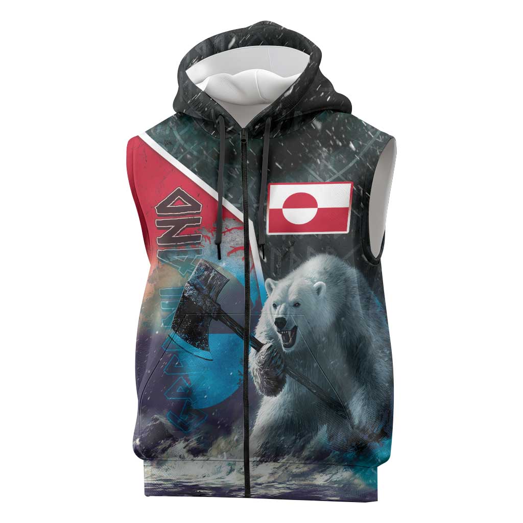 Personalized Greenland Sleeveless Zip Hoodie Polar Bear Warrior Fight for Kalaallit Nunaat
