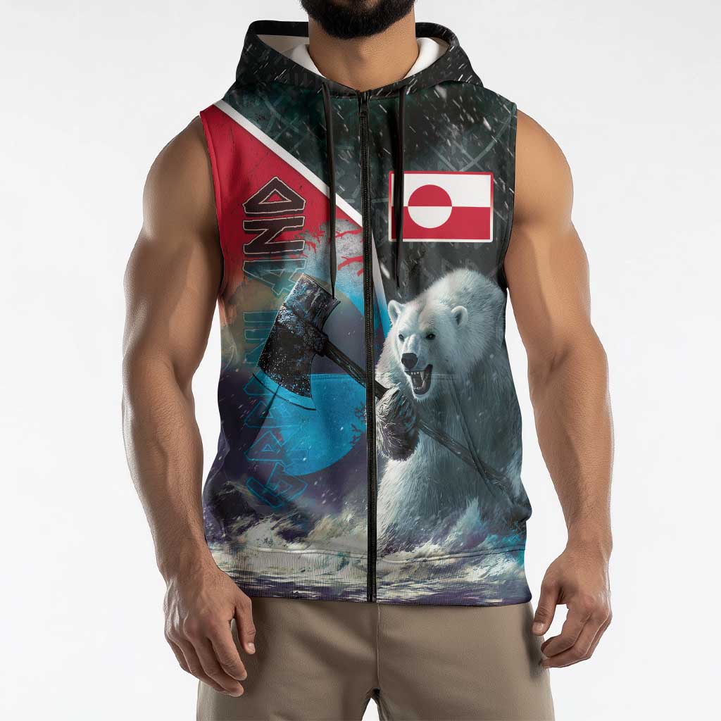 Personalized Greenland Sleeveless Zip Hoodie Polar Bear Warrior Fight for Kalaallit Nunaat