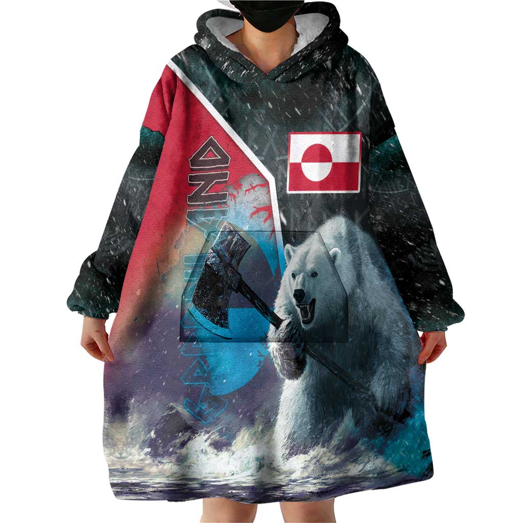 Personalized Greenland Wearable Blanket Hoodie Polar Bear Warrior Fight for Kalaallit Nunaat