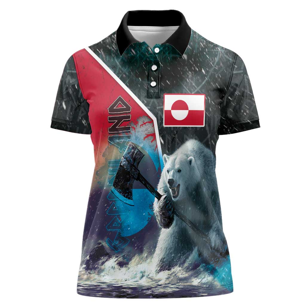 Personalized Greenland Women Polo Shirt Polar Bear Warrior Fight for Kalaallit Nunaat
