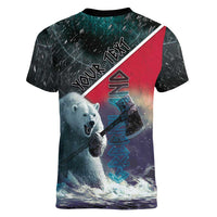 Personalized Greenland Women V-Neck T-Shirt Polar Bear Warrior Fight for Kalaallit Nunaat