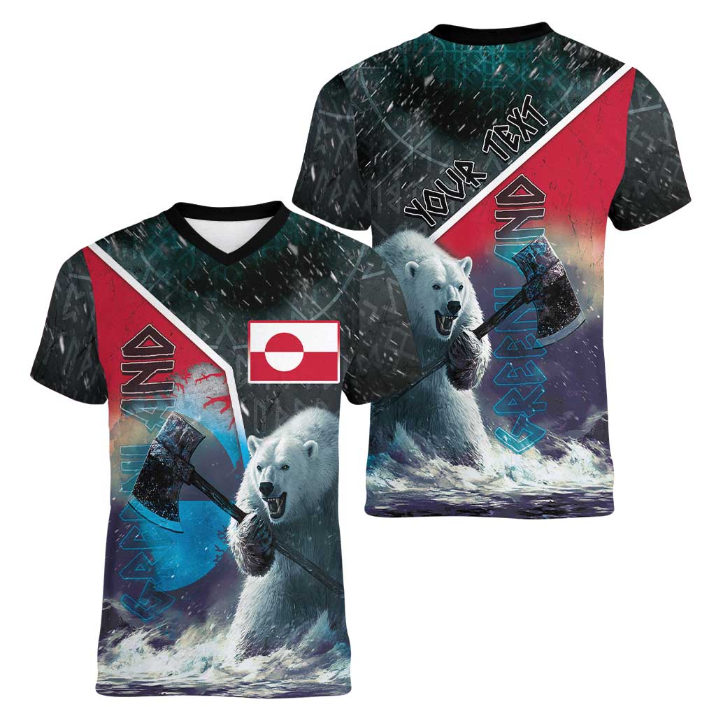 Personalized Greenland Women V-Neck T-Shirt Polar Bear Warrior Fight for Kalaallit Nunaat