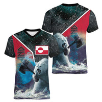 Personalized Greenland Women V-Neck T-Shirt Polar Bear Warrior Fight for Kalaallit Nunaat