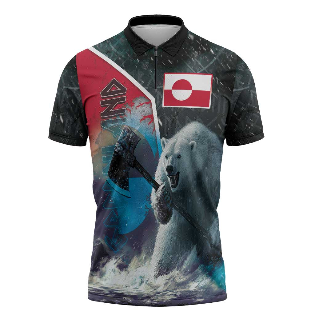 Personalized Greenland Zipper Polo Shirt Polar Bear Warrior Fight for Kalaallit Nunaat