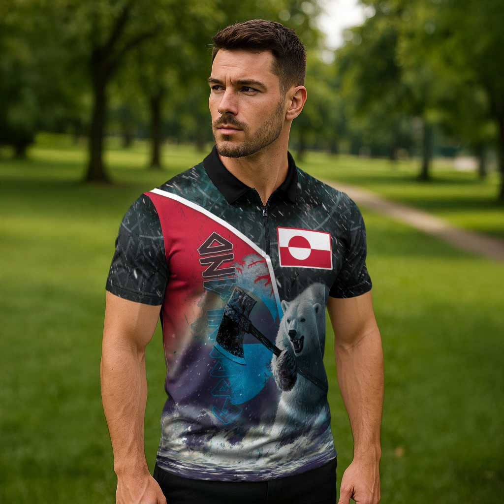 Personalized Greenland Zipper Polo Shirt Polar Bear Warrior Fight for Kalaallit Nunaat