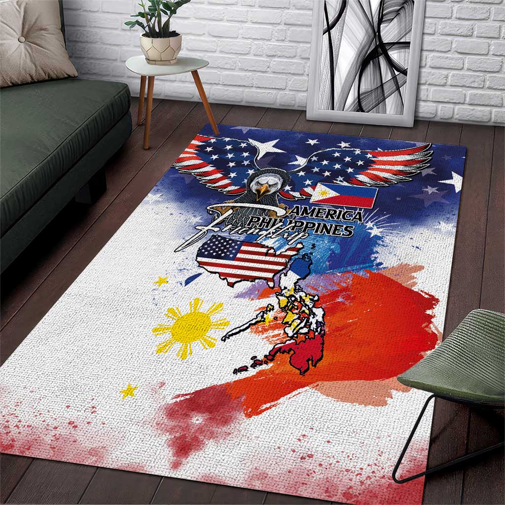 Philippine-American Friendship Area Rug USA Eagle and Philippines Flag with The Maps