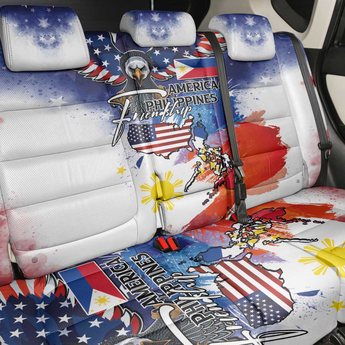 Philippine-American Friendship Back Car Seat Cover USA Eagle and Philippines Flag with The Maps