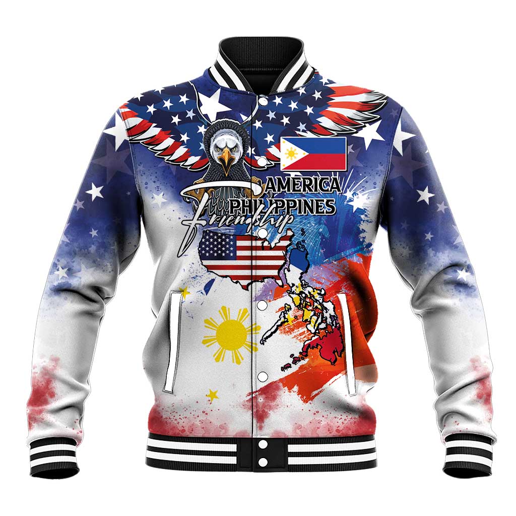 Philippine-American Friendship Baseball Jacket USA Eagle and Philippines Flag with The Maps